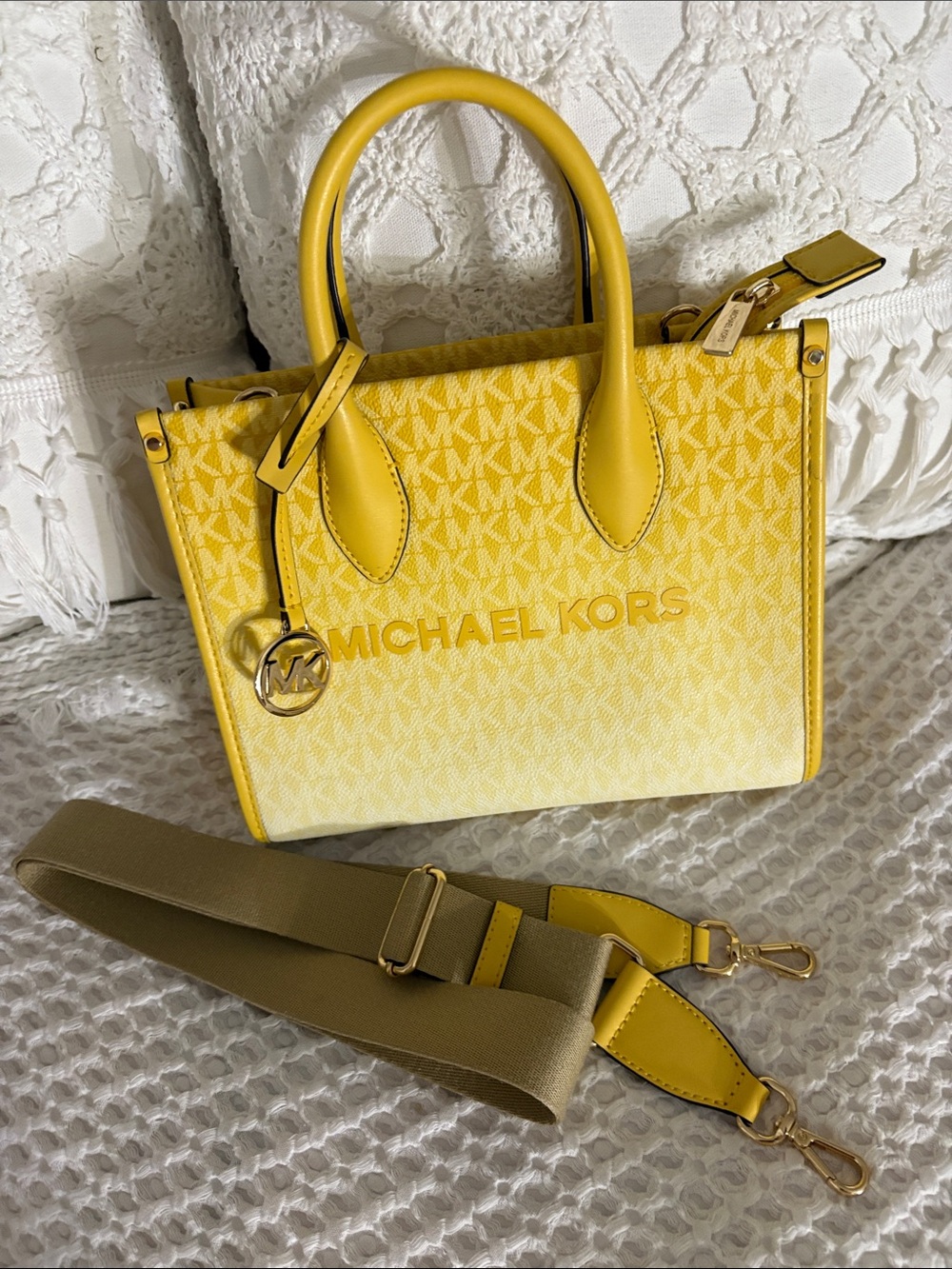Michael Kors Yellow Signature Satchel with Detachable Strap